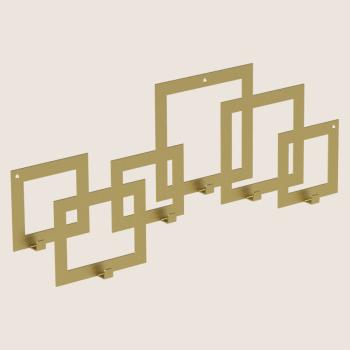 Preview: Garderobenhaken Design Garderobenleiste Wand Loft Modern Geometrisches Motiv GOLD Kleiderhaken aus Metall - 60 cm - für Mäntel, Jacken, Schals / SQUARE GOLD