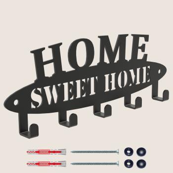 Schlüsselanhänger SCHWARZ aus Metall Tür LOFT Modern Schlüssel Bügel / HOME SWEET HOME