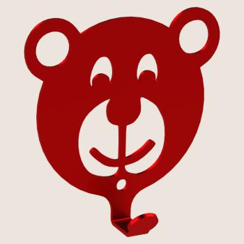 Kleiderhaken Kleiderbügel Kinder Haken ROT Tiere aus Metall, für Eingang, Flur, Schlafzimmer, Kinderzimmer Kindergarten / TEDDYBÄR