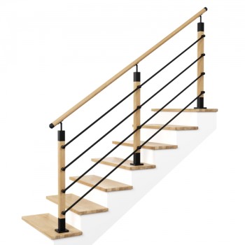 Preview: Holz Edelstahl Geländer Schwarz Teile Handlauf Pfosten Eiche Treppe Anthrazit