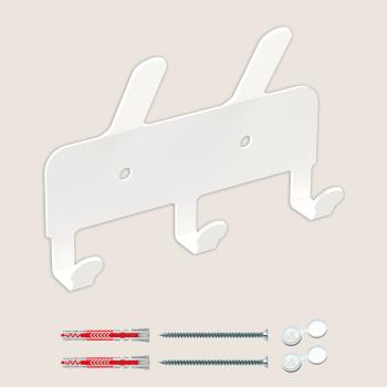 Kleiderhaken Garderobenleiste Hakenleiste WEIß Doppelhaken - 14 cm - aus Metall, für Eingang, Flur, Schlafzimmer, Flurgarderobe mit 3 Haken / JAVA QUINTET