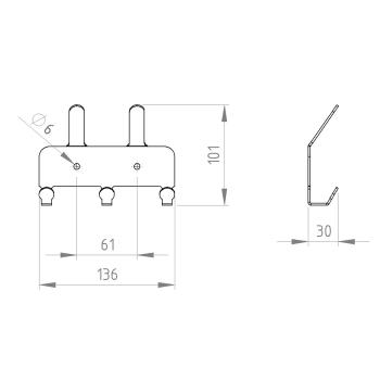 Kleiderhaken Garderobenleiste Hakenleiste WEIß Doppelhaken - 14 cm - aus Metall, für Eingang, Flur, Schlafzimmer, Flurgarderobe mit 3 Haken / JAVA QUINTET