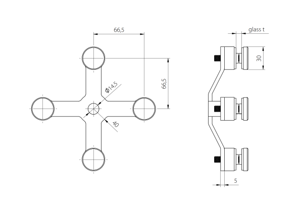 Glashalter - Spider 04 AISI304, 4xD30mm/90°