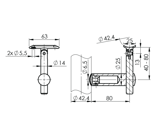 Handlaufhalter mit verstellbarer Höhe und Gelenk