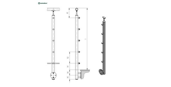 Pfosten, Seitenverankerung - grade AISI304, D42,4x