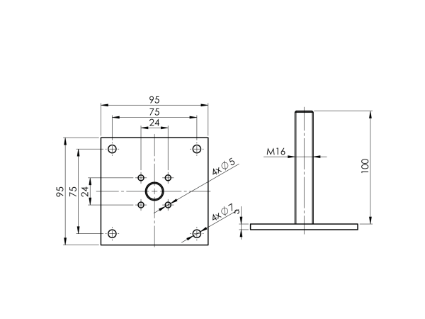 Bodenanker für Holzpfosten 95x95x5