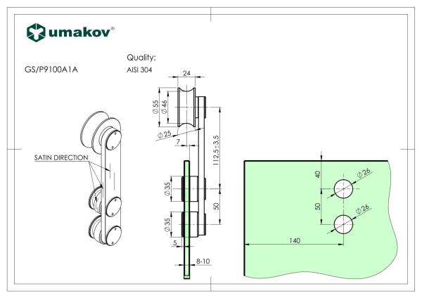 Rollenwagen - für Glasschiebetür AISI304, glass t