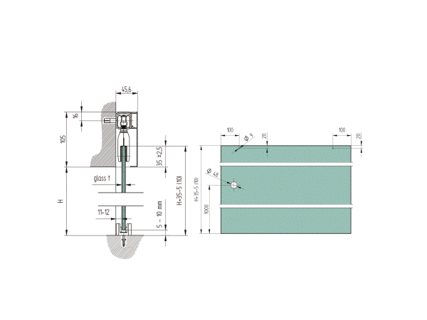 Glastür - Schiebetür System - Oberführung AL