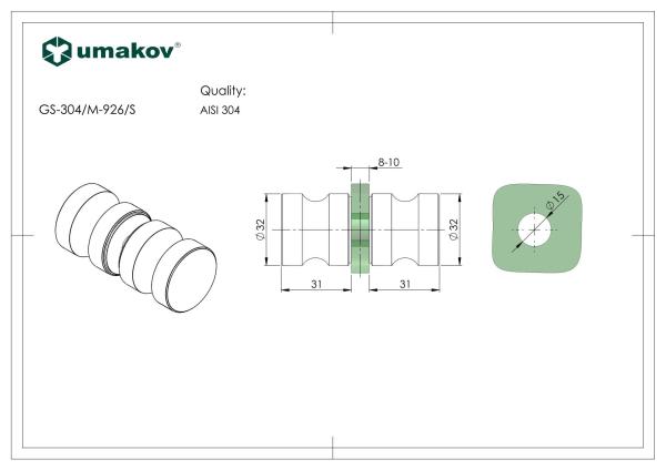 Griff an der Glastür AISI 304, K320, 32mm