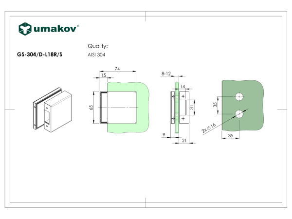 Verriegelungsteil für Glastür GS-304/D-206/S