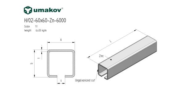 Eisenlaufschiene Zn, 60x60x4mm, L6m