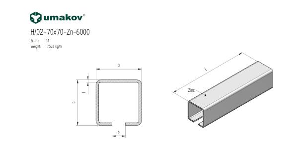 Eisenlaufschiene Zn, 70x70x4mm, L6m