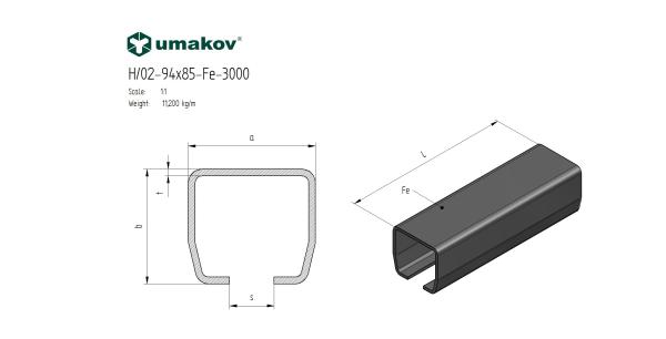 Eisenlaufschiene Fe, 94x85x5mm, L3m