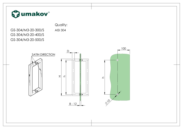 Griff an der Glastür AISI304, K320
