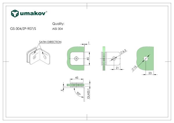 Glashalter, AISI 304, T 8-10 mm