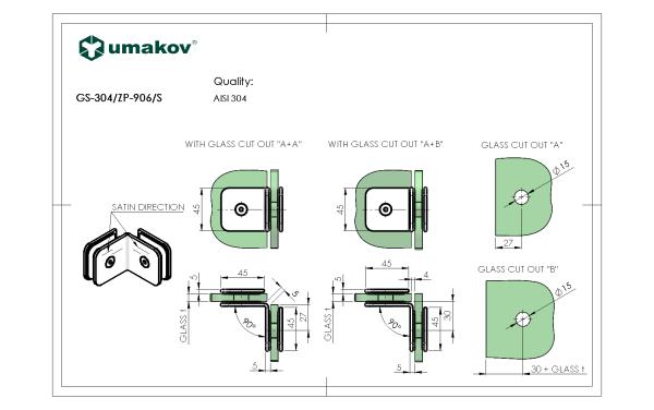 Glashalter, AISI 304, T 8-10 mm