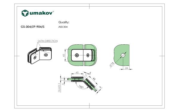 Glashalter, AISI 304, T 8-10 mm
