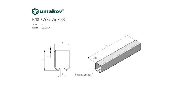 Eisenlaufschiene Zn, 42x54x2,5mm, L3m