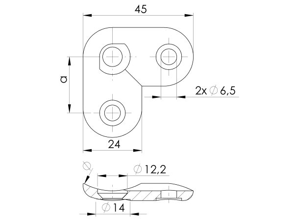 Handlaufhalteplatte AISI316, D48,3mm/90st°