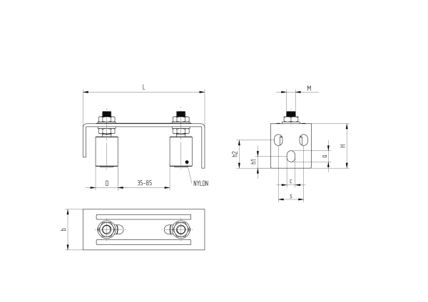 Obere führung mit 2 rollen, Doppelverstellung INOX