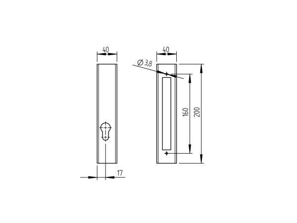Schloßkasten für Schloß H/36-20A, Inox 40x40mm