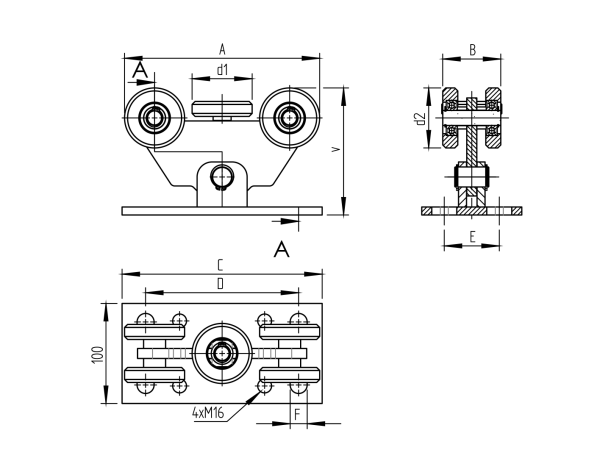 5-rädriger Laufwagen für selbsttragenden Tor Zn, p
