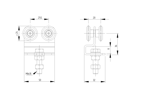 Vierädriger Rollenapparat Zn, profile 33x34mm