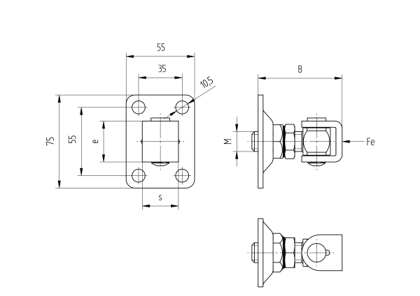 Torband mit U-Bügel und Platte Zn, M16, 55x75mm