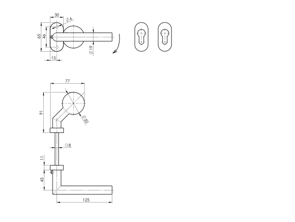 Türdrücker Edelstahl AISI 304, K320