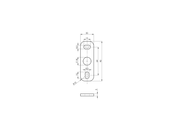 Hinge - plate, Fe, 30x90x5