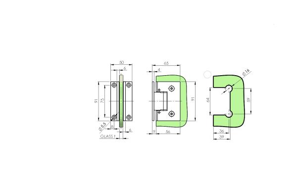 Glastürscharnier  +/- 90° - Montage Glas/Wand flex