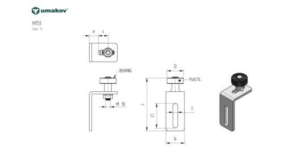 Befestigungswinkel mit Kunststoffrolle H115mm, B40