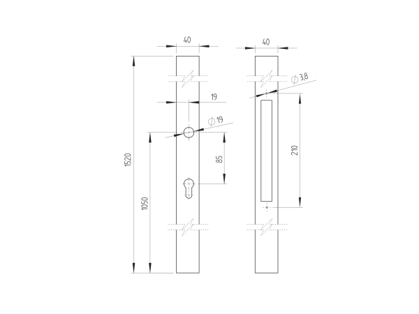 Schlosskasten für Schloss B8/30-20x85, Edelstahl, 40x40x1500