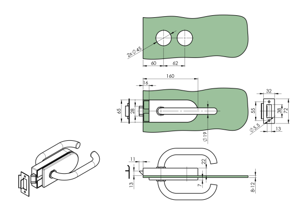 Schloss für Glastür AISI304 UV