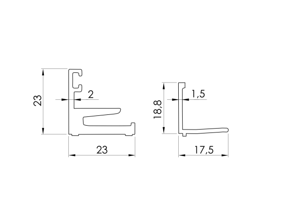 Verglasungsprofil U AL-Elox 23x23mm, L3000
