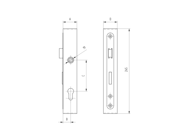 Schloßkasten-Set, ohne Türgriff JP50x30