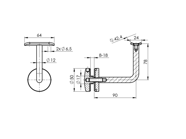 Handlaufhalter auf Glas
