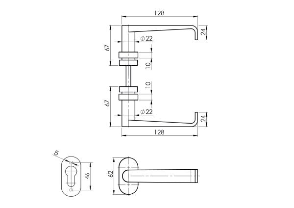 Türdrücker Edelstahl AISI 304, K320, L135mm