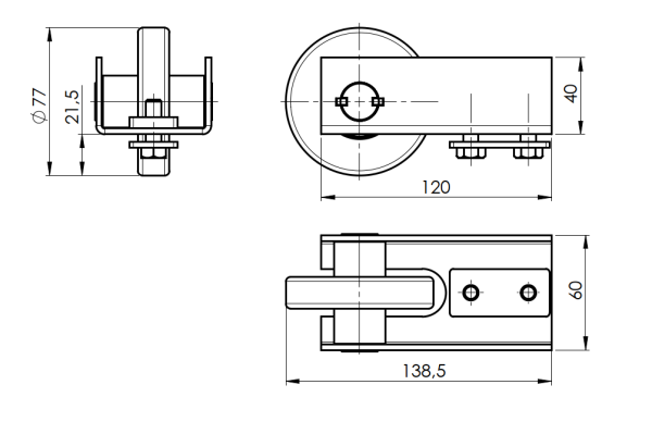 Endrad für Laufschiene Zn, profile 90x95mm