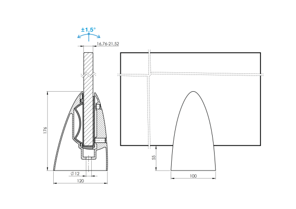 Verstellbarer Zapfen - Ankerpfosten für Glas