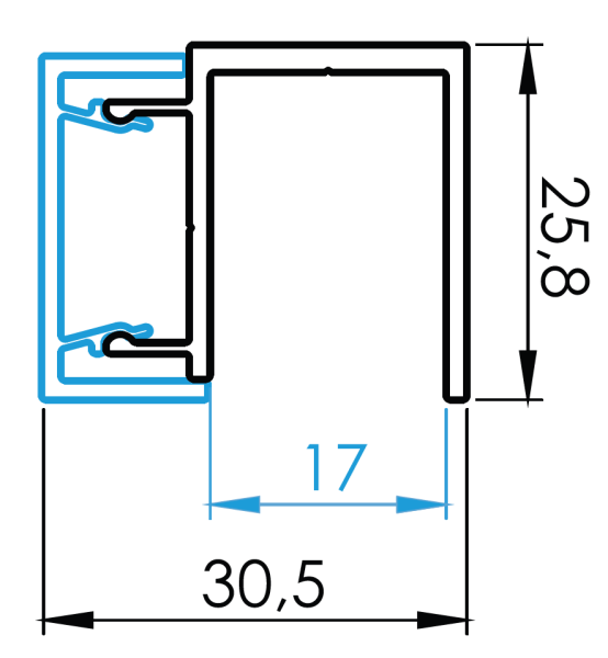 Pfostenadapter für 16mm Füllung - 1700mm