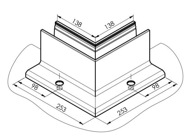 Ecke IN für Aluprofil mit Oberverankerung AL/ELOX/