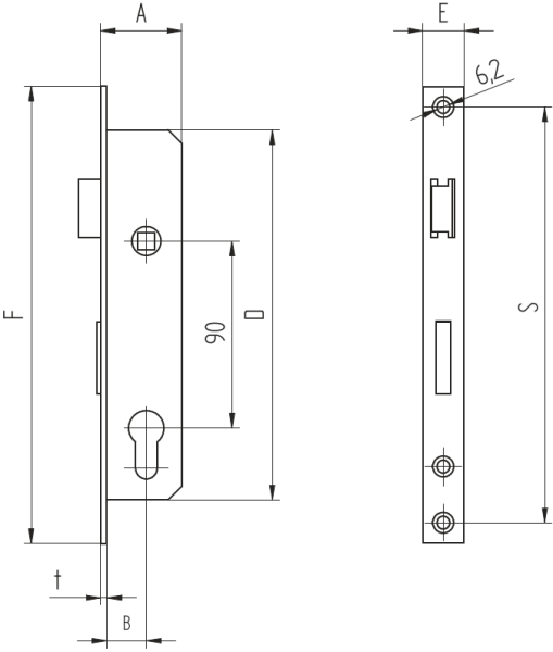 Zylinderschloß für Profil 50x30mm