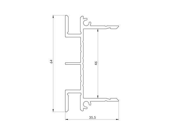 Aluminiumadapter 64x38-1500mm für Jalousien bis 46mm R7016