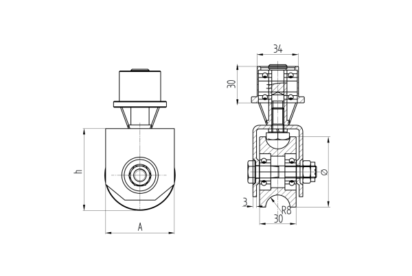 Drehbares Rad mit Fede - U-Rille, D80