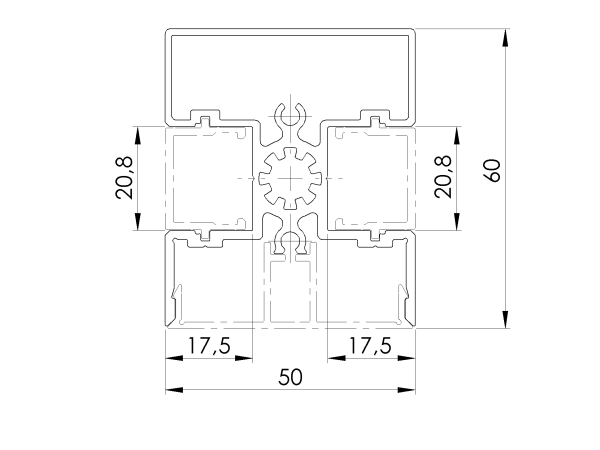 Aluminium-Zaunpfosten 50x60-6000mm R7016