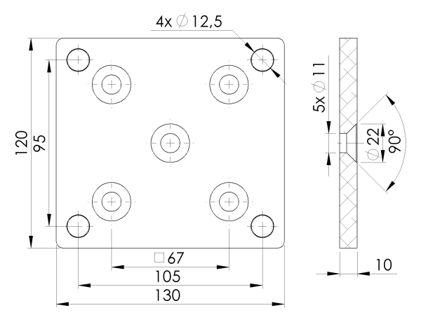 Aluminium Ankerplatte für Pfosten 80x80 R7016