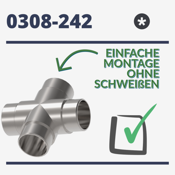Kreuzverbinder - für Rohr 42,4 x 2,0 mm - V2A matt gebürstet
