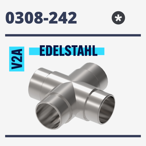 Kreuzverbinder - für Rohr 42,4 x 2,0 mm - V2A matt gebürstet