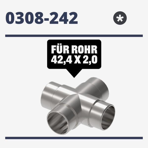 Kreuzverbinder - für Rohr 42,4 x 2,0 mm - V2A matt gebürstet